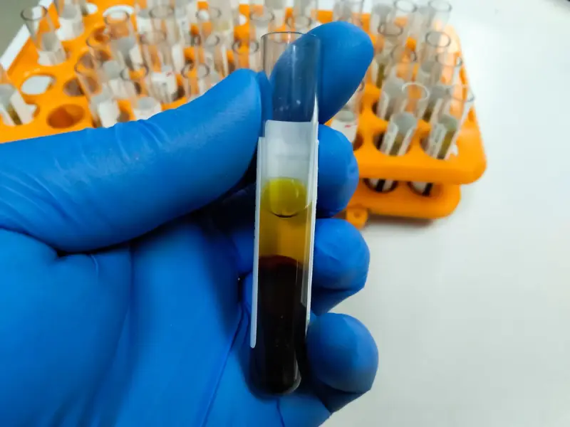 Tubo com concentrado de medula óssea em procedimento de medicina regenerativa